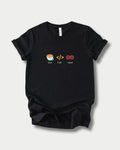 Brew Build Repeat in Black on Bella+Canvas 3001, laid flat.