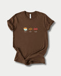 Brew Build Repeat in Brown on Bella+Canvas 3001, laid flat.