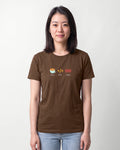 Brew Build Repeat in Brown on Bella+Canvas 3001, worn by Sophie. AI-generated model.