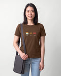 Brew Build Repeat in Brown on Bella+Canvas 3001, worn by Sophie. AI-generated model.