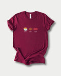 Brew Build Repeat in Maroon on Bella+Canvas 3001, laid flat.