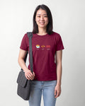 Brew Build Repeat in Maroon on Bella+Canvas 3001, worn by Sophie. AI-generated model.