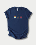 Brew Build Repeat in Navy on Bella+Canvas 3001, laid flat.