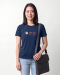 Brew Build Repeat in Navy on Bella+Canvas 3001, worn by Sophie. AI-generated model.