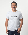 Coffee Ai Coolness in Ash on Bella+Canvas 3001, worn by Mateo. AI-generated model.