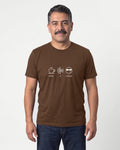 Coffee Ai Coolness in Brown on Bella+Canvas 3001, worn by Mateo. AI-generated model.