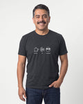 Coffee Ai Coolness in Dark Grey Heather on Bella+Canvas 3001, worn by Mateo. AI-generated model.