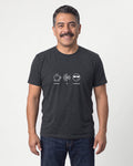 Coffee Ai Coolness in Dark Grey Heather on Bella+Canvas 3001, worn by Mateo. AI-generated model.