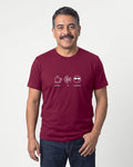 Coffee Ai Coolness in Maroon on Bella+Canvas 3001, worn by Mateo. AI-generated model.