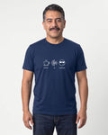 Coffee Ai Coolness in Navy on Bella+Canvas 3001, worn by Mateo. AI-generated model.