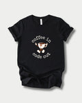 Coffee In Code Out in Black on Bella+Canvas 3001, laid flat.