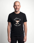 Coffee In Code Out in Black on Bella+Canvas 3001, worn by Oliver. AI-generated model.