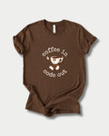 Coffee In Code Out in Brown on Bella+Canvas 3001, laid flat.