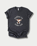 Coffee In Code Out in Dark Grey Heather on Bella+Canvas 3001, laid flat.