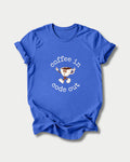 Coffee In Code Out in Heather True Royal on Bella+Canvas 3001, laid flat.
