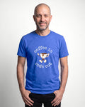 Coffee In Code Out in Heather True Royal on Bella+Canvas 3001, worn by Oliver. AI-generated model.