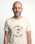 Coffee In Code Out in Natural on Bella+Canvas 3001, worn by Oliver. AI-generated model.