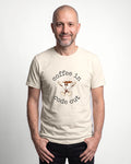 Coffee In Code Out in Natural on Bella+Canvas 3001, worn by Oliver. AI-generated model.