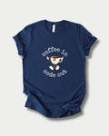 Coffee In Code Out in Navy on Bella+Canvas 3001, laid flat.