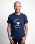 Coffee In Code Out in Navy on Bella+Canvas 3001, worn by Oliver. AI-generated model.