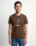 IaC Ninja in Brown on Bella+Canvas 3001, worn by Kenji. AI-generated model.