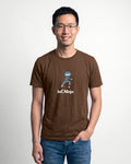 IaC Ninja in Brown on Bella+Canvas 3001, worn by Kenji. AI-generated model.