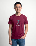 IaC Ninja in Maroon on Bella+Canvas 3001, worn by Kenji. AI-generated model.