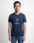 IaC Ninja in Navy on Bella+Canvas 3001, worn by Kenji. AI-generated model.