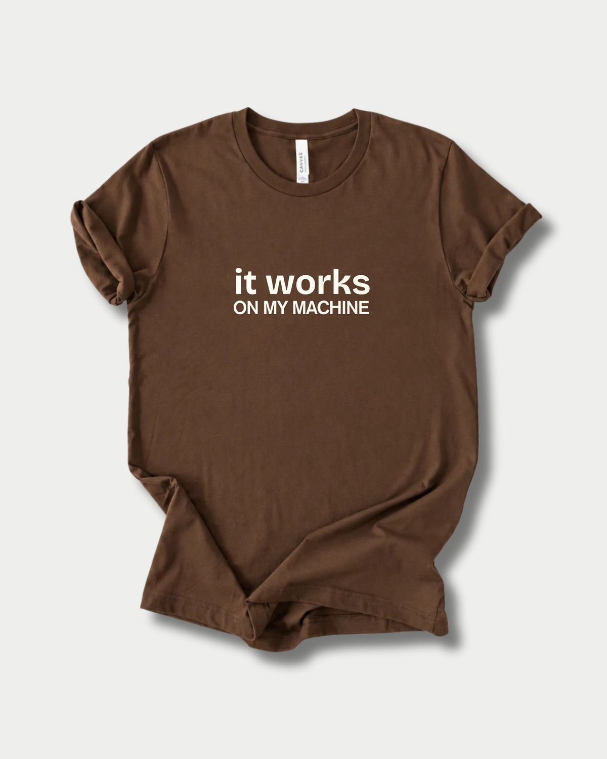 It works on my machine in Brown on Bella+Canvas 3001, laid flat.
