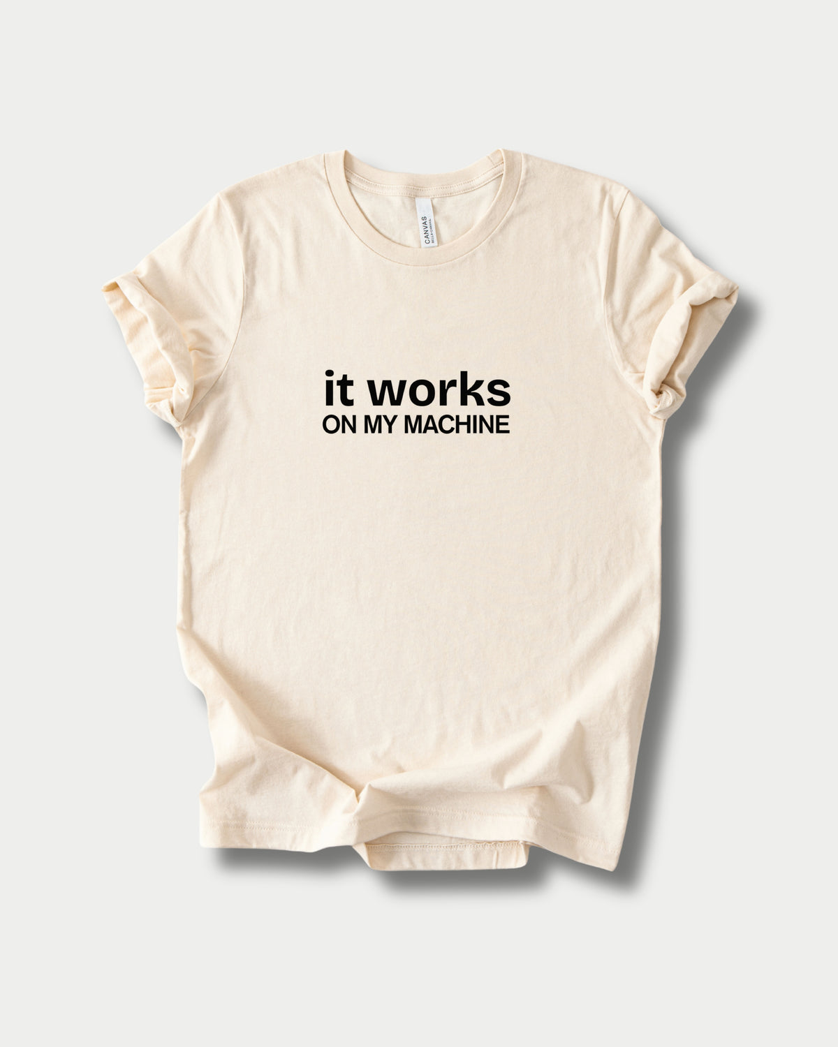 It works on my machine in Natural on Bella+Canvas 3001, laid flat.